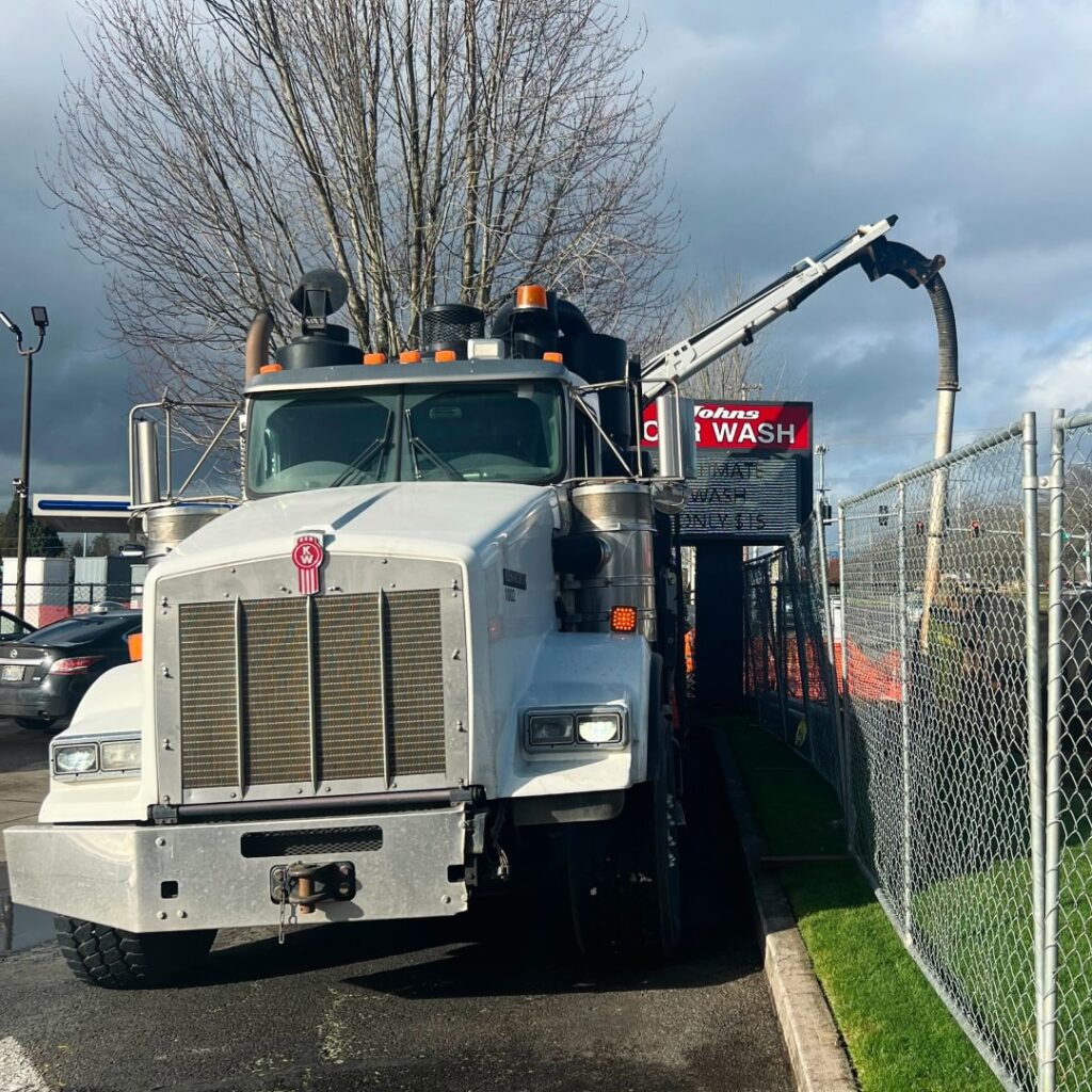 An environmentally friendly hydro excavation project in Vancouver, Washington. The equipment is shown minimizing ground disturbance, protecting the river's delicate ecosystem while efficiently conducting soil removal.