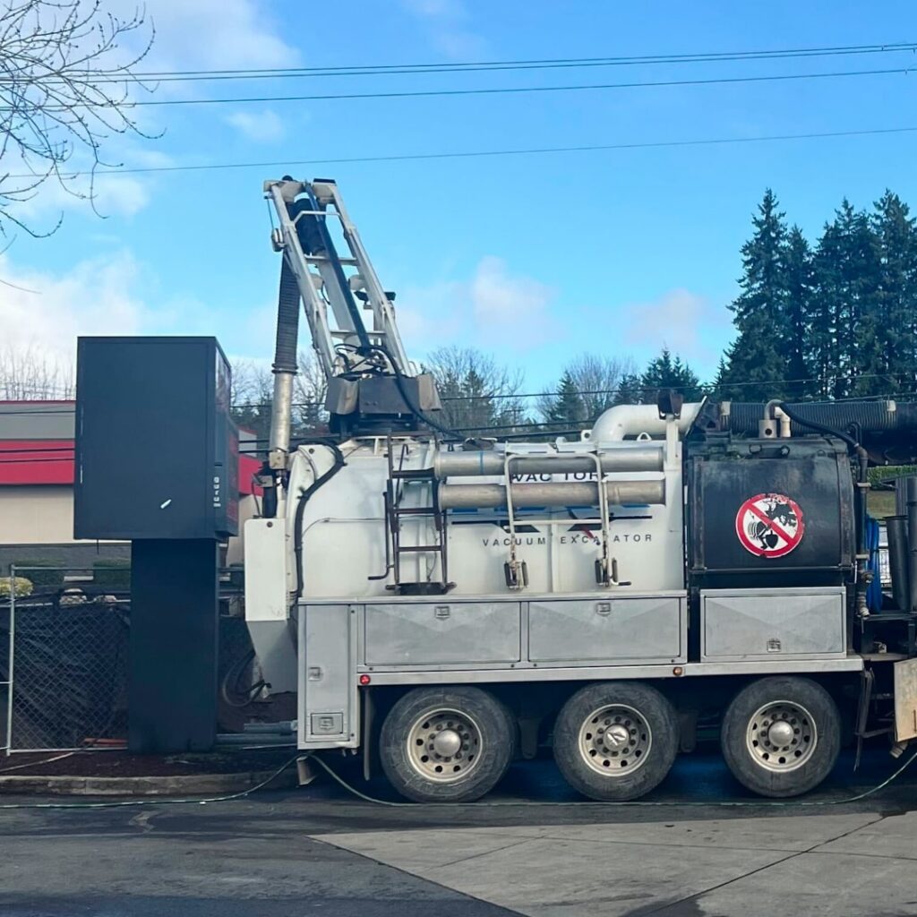 A hydro excavation crew safely locating underground utilities with pinpoint accuracy. The image highlights the technology's critical role in preventing damage to water, gas, and electrical lines during construction projects, ensuring public safety and project efficiency